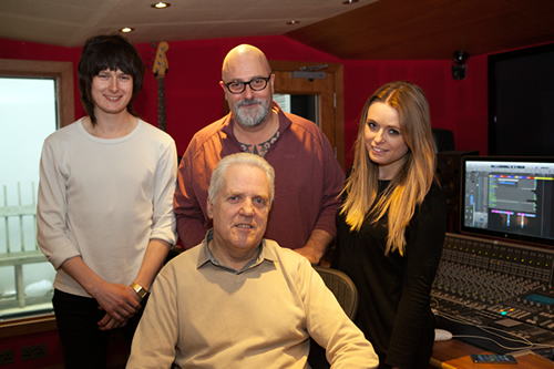 DAVE (seated), (L to R standing) audio engineer DANNY MONK, Berry Street manager KEVIN POREE, singer KJ